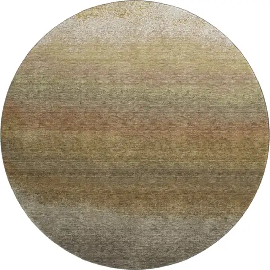 8' Taupe Beige And Gold Ombre Washable Round Rug With UV Protection Photo 1
