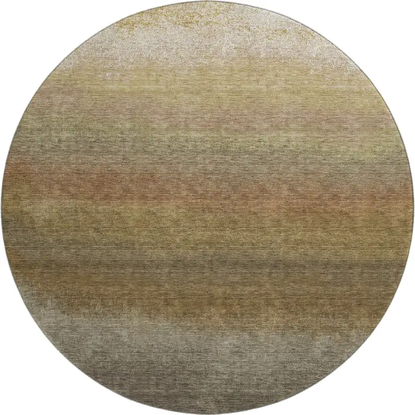 8' Taupe Beige And Gold Ombre Washable Round Rug With UV Protection Photo 1