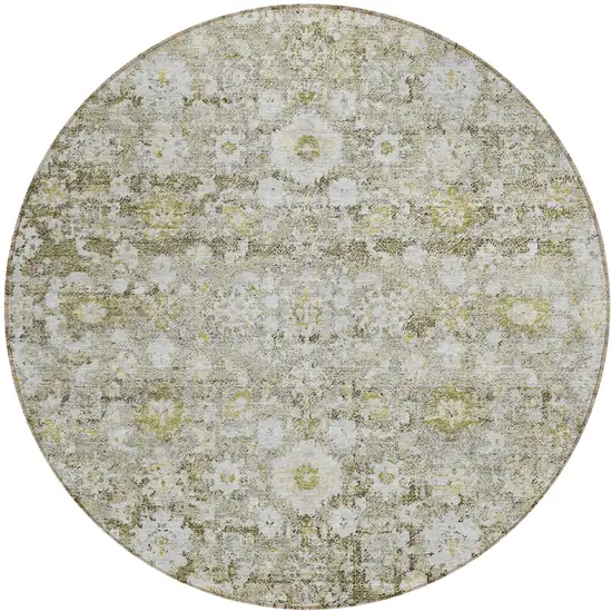 8' Taupe Beige And Gold Round Oriental Washable Indoor Outdoor Area Rug Photo 2