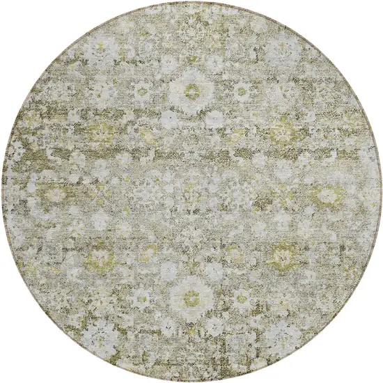 8' Taupe Beige And Gold Round Oriental Washable Indoor Outdoor Area Rug Photo 2