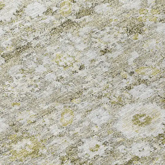 8' Taupe Beige And Gold Round Oriental Washable Indoor Outdoor Area Rug Photo 9