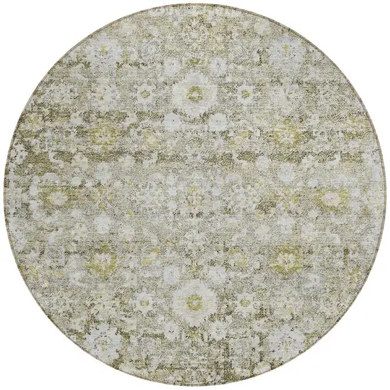 8' Taupe Beige And Gold Round Oriental Washable Indoor Outdoor Area Rug Photo 5
