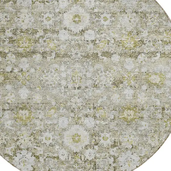 8' Taupe Beige And Gold Round Oriental Washable Indoor Outdoor Area Rug Photo 4