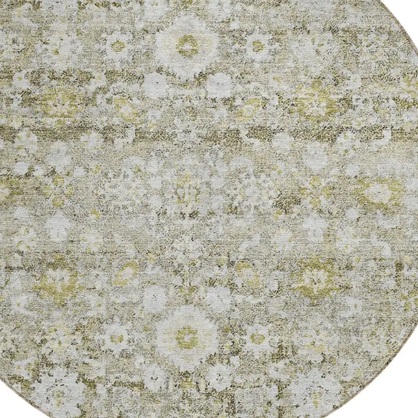 8' Taupe Beige And Gold Round Oriental Washable Indoor Outdoor Area Rug Photo 4