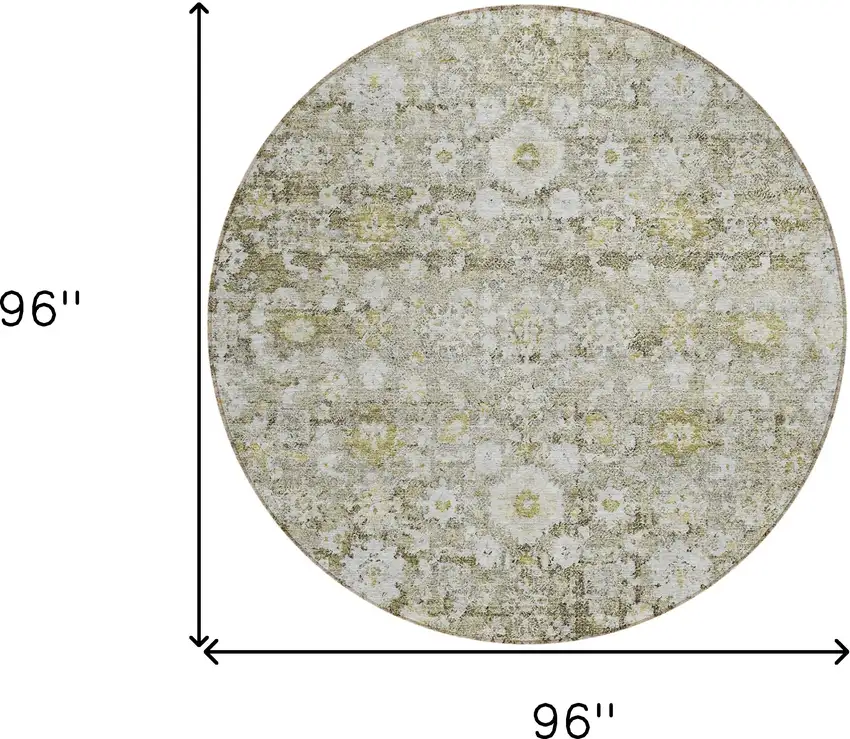8' Taupe Beige And Gold Round Oriental Washable Indoor Outdoor Area Rug Photo 3