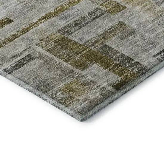 8' Taupe Beige And Gold Striped Washable Round Rug With UV Protection Photo 6