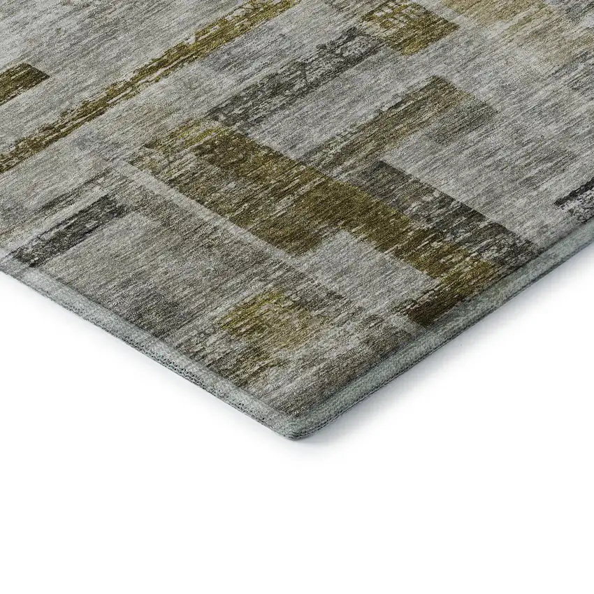 8' Taupe Beige And Gold Striped Washable Round Rug With UV Protection Photo 6