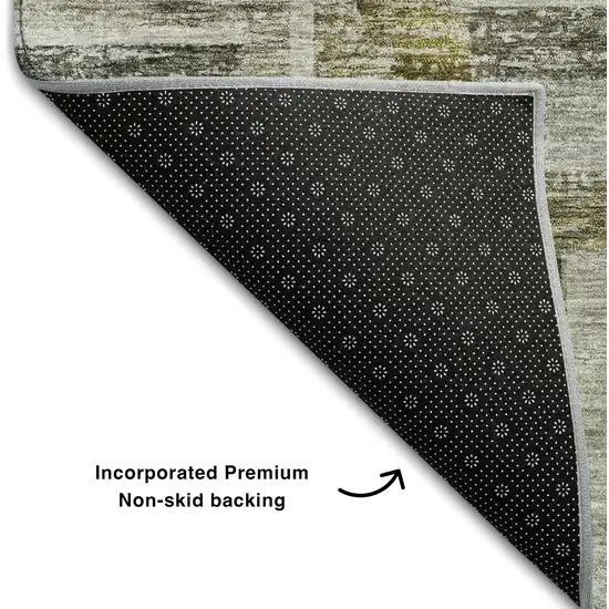 8' Taupe Beige And Gold Striped Washable Round Rug With UV Protection Photo 5