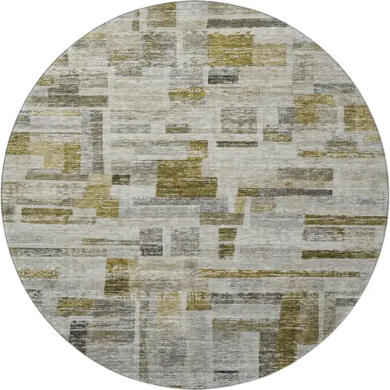 8' Taupe Beige And Gold Striped Washable Round Rug With UV Protection Photo 3