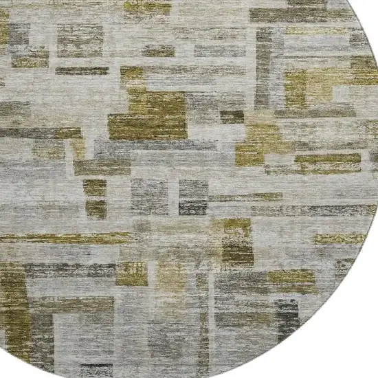 8' Taupe Beige And Gold Striped Washable Round Rug With UV Protection Photo 2