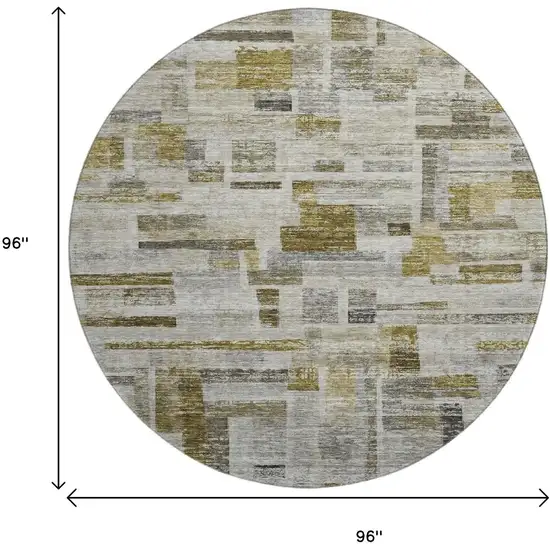 8' Taupe Beige And Gold Striped Washable Round Rug With UV Protection Photo 9