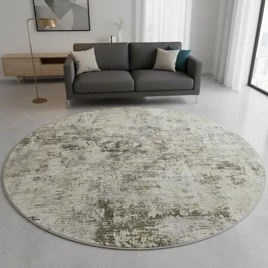 8' Taupe Beige And Gray Abstract Washable Round Rug With UV Protection Photo 2