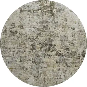 Photo of 8' Taupe Beige And Gray Abstract Washable Round Rug With UV Protection