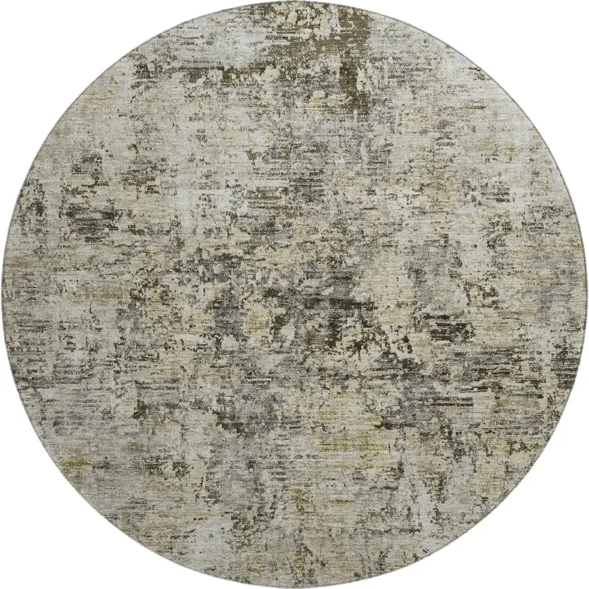 8' Taupe Beige And Gray Abstract Washable Round Rug With UV Protection Photo 1
