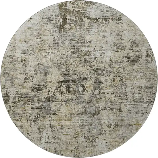 8' Taupe Beige And Gray Abstract Washable Round Rug With UV Protection Photo 4