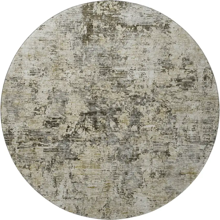8' Taupe Beige And Gray Abstract Washable Round Rug With UV Protection Photo 4