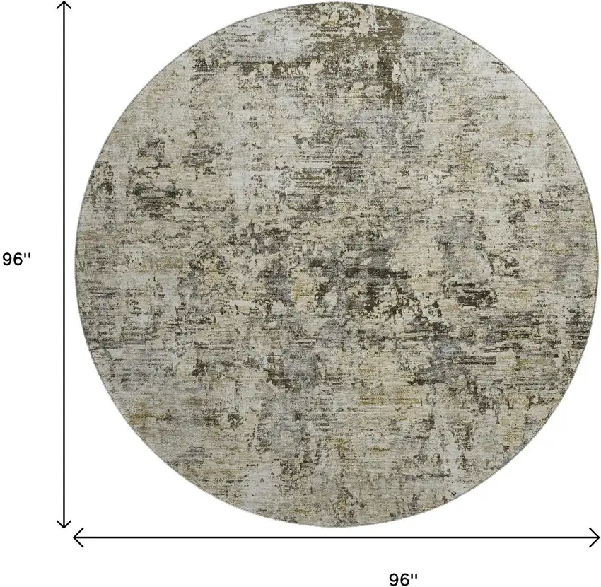 8' Taupe Beige And Gray Abstract Washable Round Rug With UV Protection Photo 3