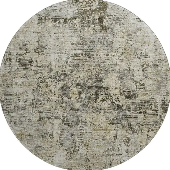 8' Taupe Beige And Gray Abstract Washable Round Rug With UV Protection Photo 3