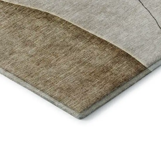 8' Taupe Beige And Gray Abstract Washable Round Rug With UV Protection Photo 7