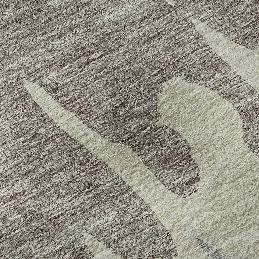 8' Taupe Beige And Gray Abstract Washable Round Rug With UV Protection Photo 8