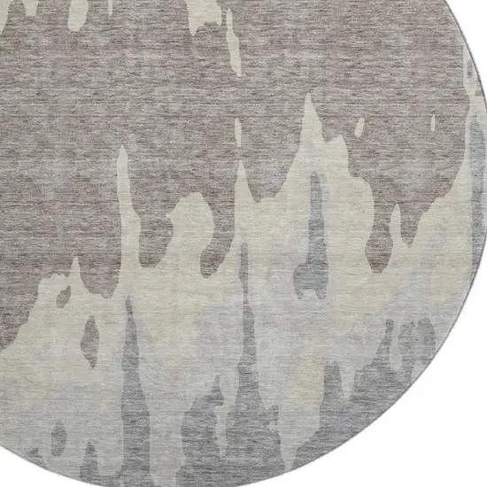 8' Taupe Beige And Gray Abstract Washable Round Rug With UV Protection Photo 2