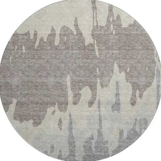 8' Taupe Beige And Gray Abstract Washable Round Rug With UV Protection Photo 3