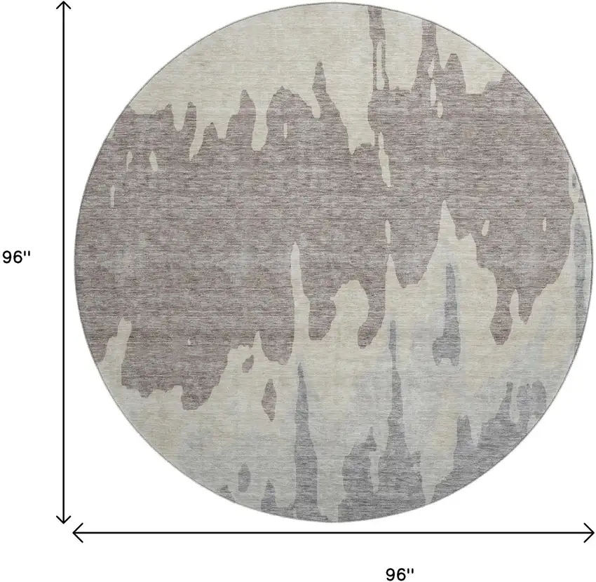 8' Taupe Beige And Gray Abstract Washable Round Rug With UV Protection Photo 9