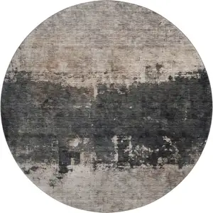 Photo of 8' Taupe Beige And Gray Abstract Washable Round Rug With UV Protection