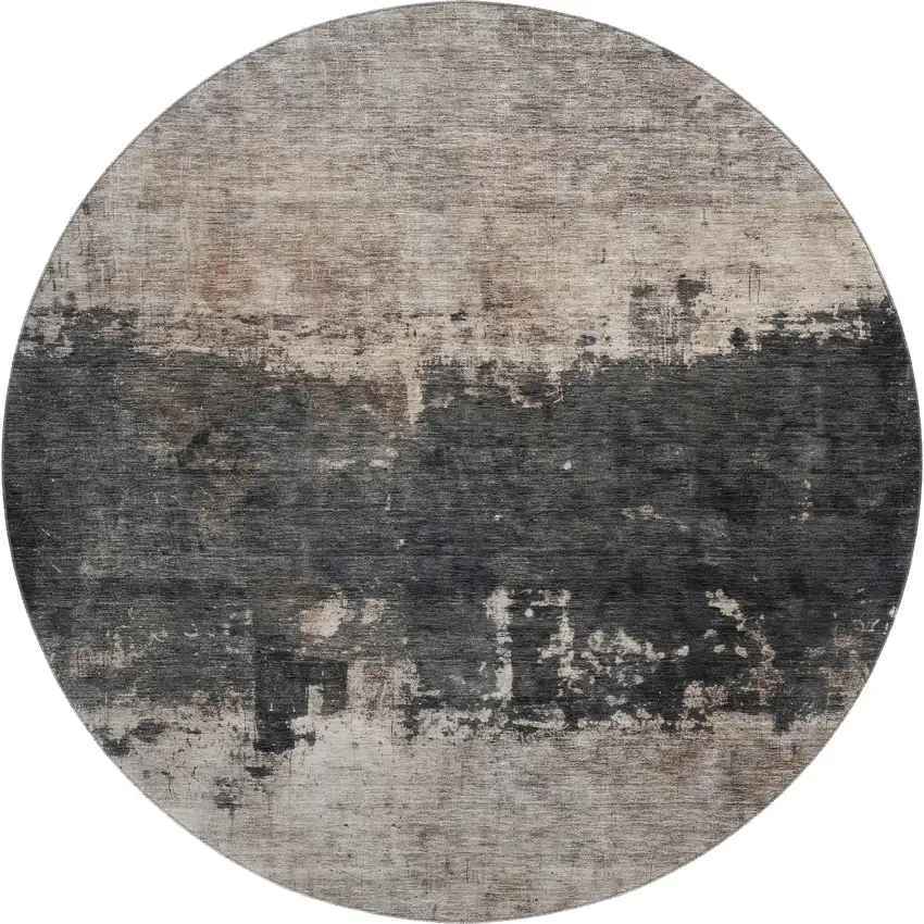 8' Taupe Beige And Gray Abstract Washable Round Rug With UV Protection Photo 1