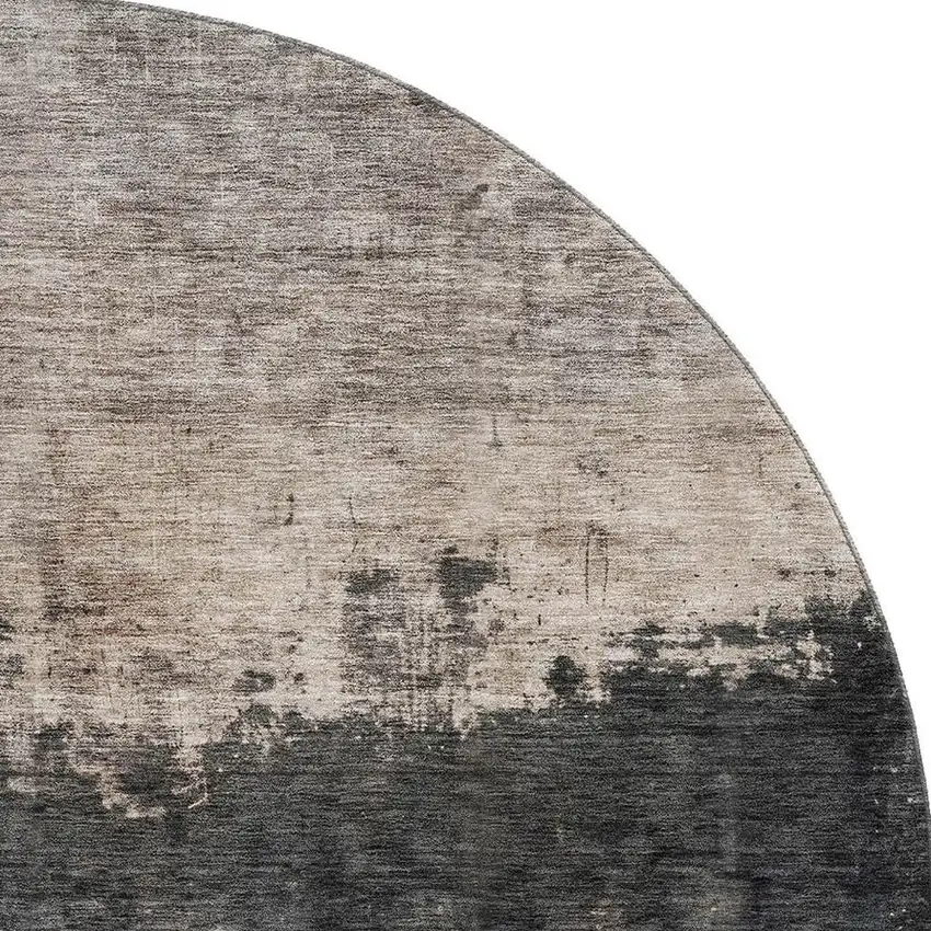 8' Taupe Beige And Gray Abstract Washable Round Rug With UV Protection Photo 2