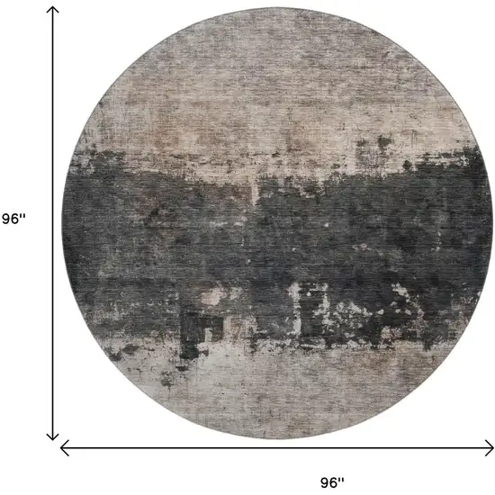 8' Taupe Beige And Gray Abstract Washable Round Rug With UV Protection Photo 8