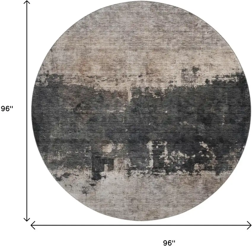 8' Taupe Beige And Gray Abstract Washable Round Rug With UV Protection Photo 8