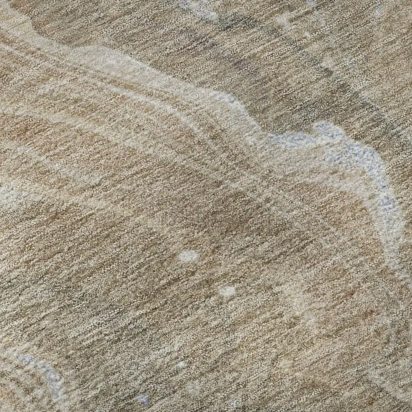 8' Taupe Beige And Gray Abstract Washable Round Rug With UV Protection Photo 8