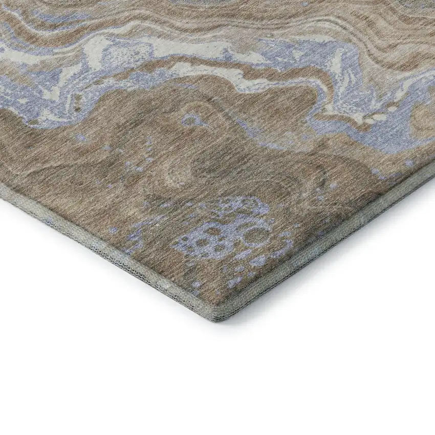 8' Taupe Beige And Gray Abstract Washable Round Rug With UV Protection Photo 6