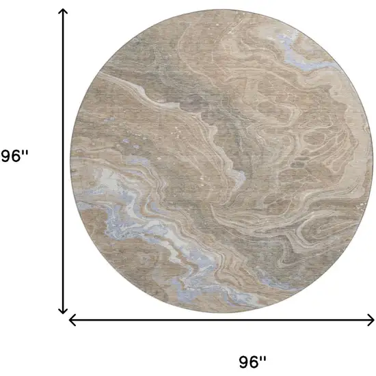 8' Taupe Beige And Gray Abstract Washable Round Rug With UV Protection Photo 9