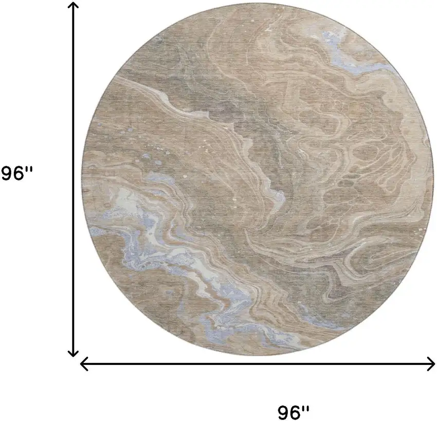 8' Taupe Beige And Gray Abstract Washable Round Rug With UV Protection Photo 9