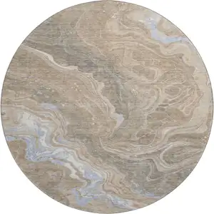 Photo of 8' Taupe Beige And Gray Abstract Washable Round Rug With UV Protection