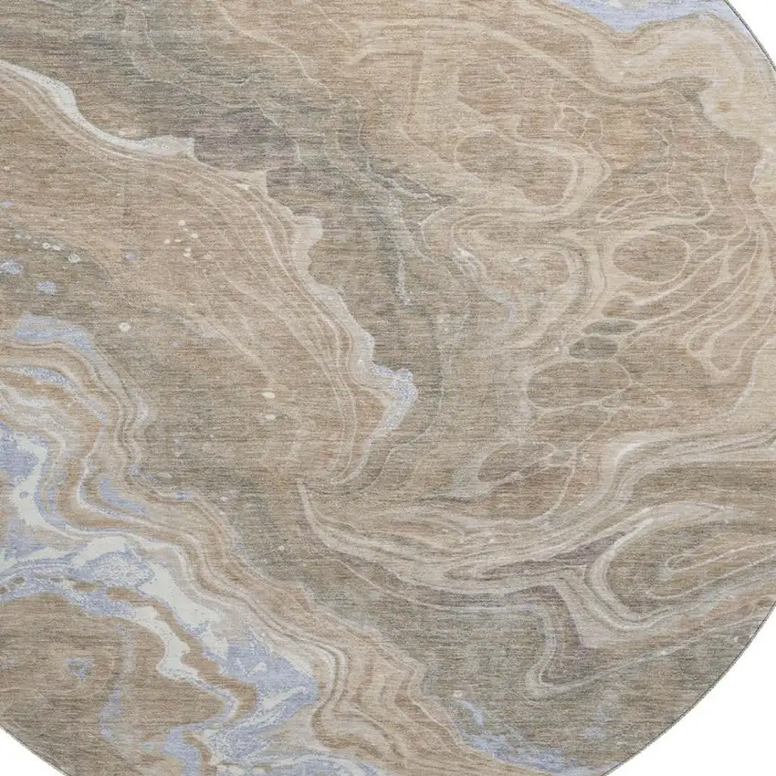 8' Taupe Beige And Gray Abstract Washable Round Rug With UV Protection Photo 2