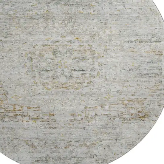 8' Taupe Beige And Gray Floral Medallion Washable Round Rug With UV Protection Photo 2