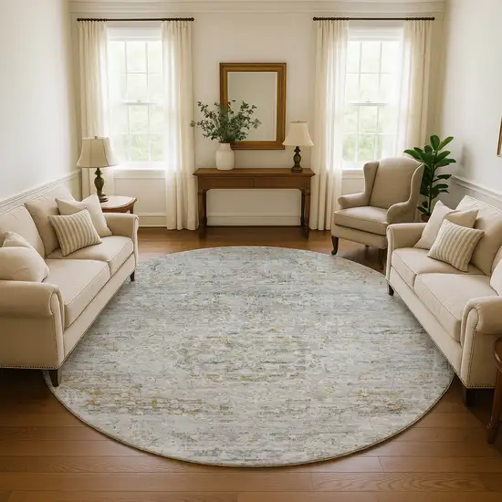 8' Taupe Beige And Gray Floral Medallion Washable Round Rug With UV Protection Photo 4