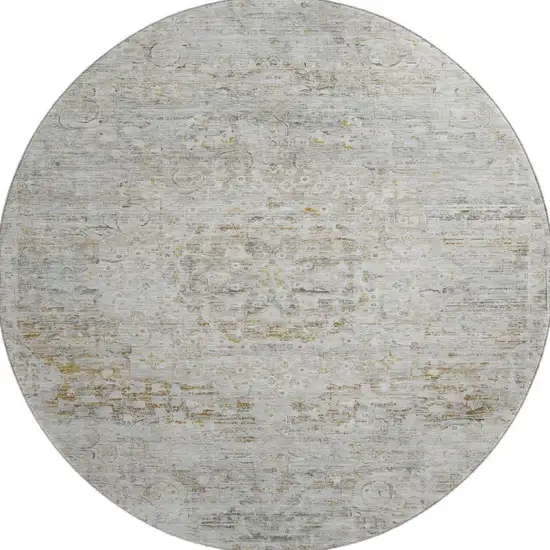 8' Taupe Beige And Gray Floral Medallion Washable Round Rug With UV Protection Photo 3