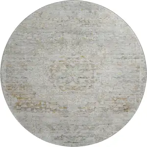 Photo of 8' Taupe Beige And Gray Floral Medallion Washable Round Rug With UV Protection