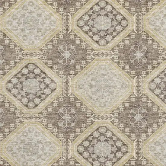 8' Taupe Beige And Gray Floral Washable Area Rug With UV Protection Photo 2