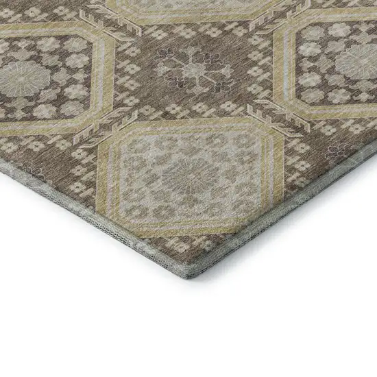 8' Taupe Beige And Gray Floral Washable Area Rug With UV Protection Photo 7