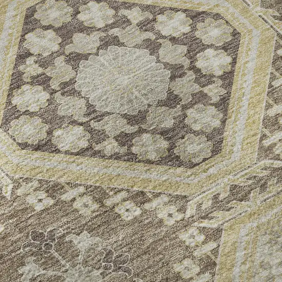 8' Taupe Beige And Gray Floral Washable Area Rug With UV Protection Photo 9