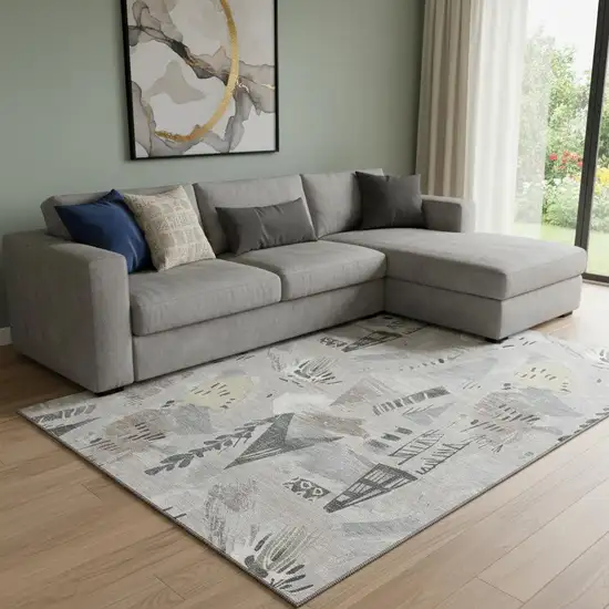 8' Taupe Beige And Gray Geometric Washable Area Rug With UV Protection Photo 2