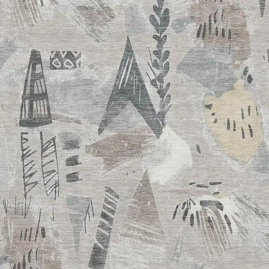 8' Taupe Beige And Gray Geometric Washable Area Rug With UV Protection Photo 2