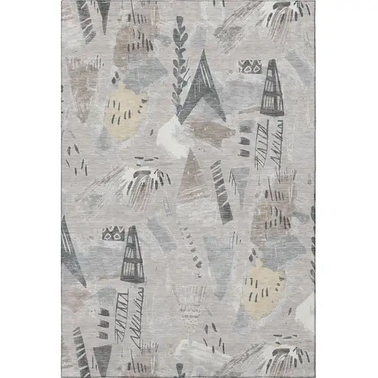 8' Taupe Beige And Gray Geometric Washable Area Rug With UV Protection Photo 3