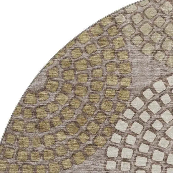 8' Taupe Beige And Gray Geometric Washable Round Rug With UV Protection Photo 3