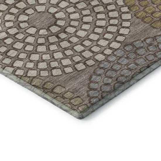 8' Taupe Beige And Gray Geometric Washable Round Rug With UV Protection Photo 7